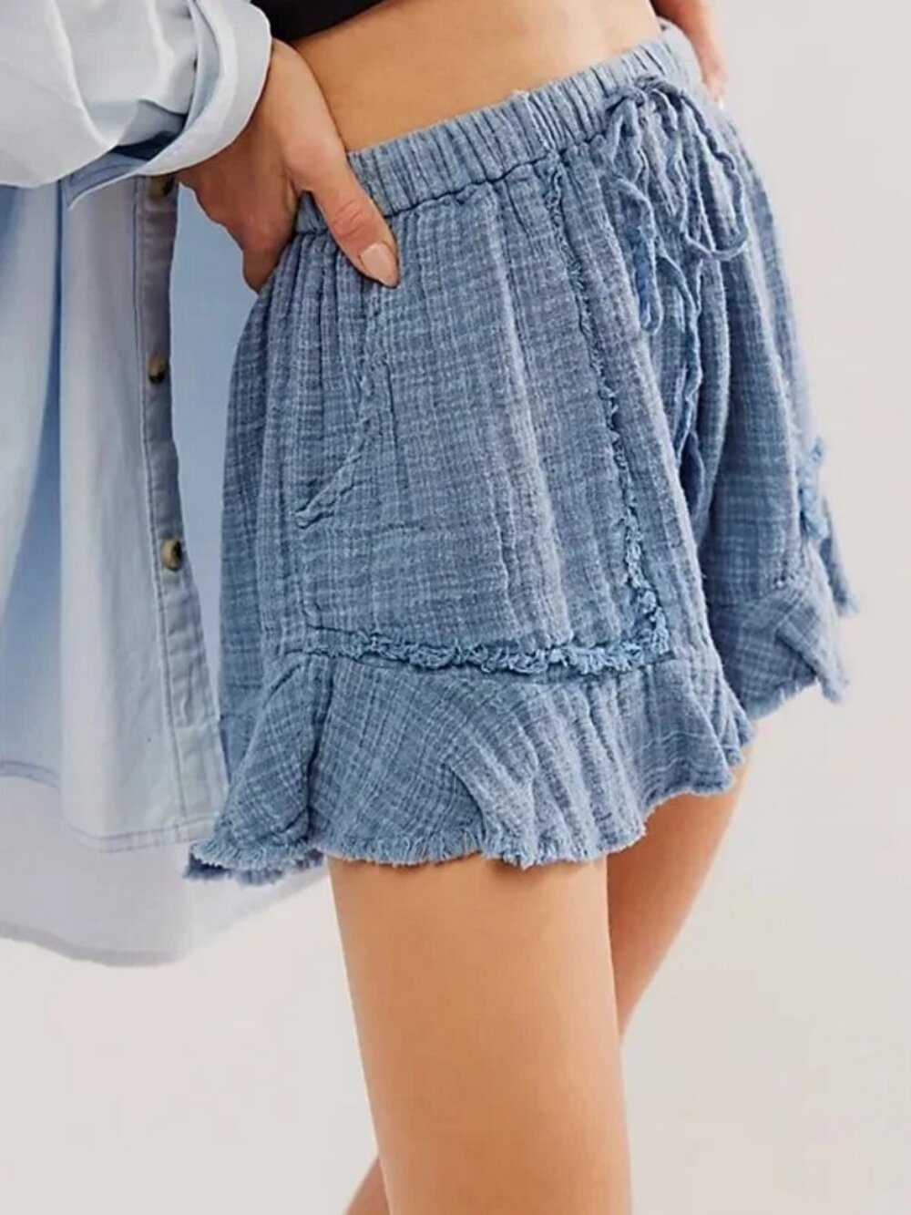 Free People FP One Solona Shorts Mid-rise Washed Blue Ruffled XS